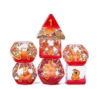 cusdie 7-Die DND Dice, Polyhedral Dice Set Filled with Animal, for Role Playing Game Dungeons and Dragons D&D Dice（Red Bear）