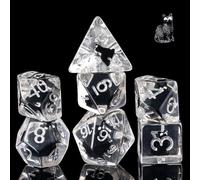 Cusdie 7-Die DND Dice, Polyhedral Dice Set Filled with Animal, for Role Playing Game Dungeons and Dragons D&D Dice Pathfinder（Black Cat）