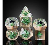 cusdie 7-Die DND Dice, Polyhedral Dice Set Filled with Animal, for Role Playing Game Dungeons and Dragons D&D Dice（Green Turtle）
