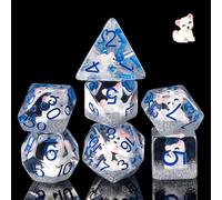 cusdie 7-Die DND Dice, Polyhedral Dice Set Filled with Animal, for Role Playing Game Dungeons and Dragons D&D Dice（White Fox）