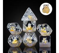 cusdie 7-Die DND Dice, Polyhedral Dice Set Filled with Animal, for Role Playing Game Dungeons and Dragons D&D Dice（Brown Owl）