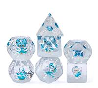 cusdie 7-Die DND Dice, Polyhedral Dice Set Filled with Animal, for Role Playing Game Dungeons and Dragons D&D Dice（Blue Penguin）