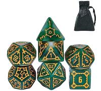 cusdie 7 Pcs 25mm Giant DND Dice with Dragon Eye Dice Bag, Polyhedral Dice Set, D&D Dice for Pathfinder RPG(Green)