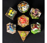 Cusdie 7-Piece Sharp Edges DND Dice Set with Colorful Mushroom in Elegant Box Perfect for RPG Tabletop Gaming Dungeons and Dragons Role Playing Game