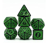 Cusdie 7Pcs/Set DND Dice Set D&D Polyhedral Dice for Dungeons and Dragons TTRPG Role Playing Dice Games RPGs (Green with Black Edge)