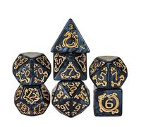 cusdie 7Pcs/Set Dragon Pattern DND Dice Set D&D Polyhedral Dice for Dungeons and Dragons Role Playing Dice Games RPGs(Dragon Pattern-Black)