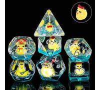 Cusdie DND Dice Set - 7-Piece Transparent Resin Dice with Bow-Tied Duck Design, Perfect for Board Game Enthusiasts, Gifts, and Collectors - Comes with Velvet Pouch