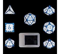 Cusdie Metal Dice Set, 7-Piece DND Dice, Dagger Design, Blue & White