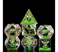 Cusdie Sharp Edges DND Dice, 7 PCs D&D Dice, Handcrafted Polyhedral Dice Set, for Role Playing Game (Green Sprite)