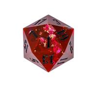 Cusdie Single D20 With Sharp Edges and Glitter Foil Inclusions, 20 Sided D&D Dice, 33mm Handcrafted Polyhedral for Role Playing Game MTG Pathfinder (Flame Red w/Black Numbers)