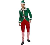 Cusghjbsg Adults Christmas Elf Cosplay Costume Set Women Men Funny Christmas Tree Coat with Pants Xmas Splicing Dress Role-playing Outfits (Green Man A, M)