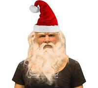 Cusghjbsg Adults Christmas Face Mask Funny Realistic Santa Clause Deluxe Latex Mask Headgear Xmas Theme Party Cosplay Accessories (B-White, Bearded Santa)