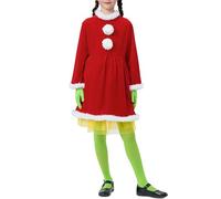 Cusghjbsg Kids Girls Green Monster Costume Outfit Long Sleeve Dress Stockings Gloves Mesh Skirt Deluxe Xmas Fancy Dress Party Cosplay Suit (Red A, 140)