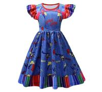 Cusghjbsg Little Girl Halloween Killer Doll Costume Rainbow Doll Collar Puff Sleeve Tops Suspender Skirt Horror Chucky Cosplay Costume (Blue B, 9-10 Years)