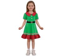Cusghjbsg Little Toddler Girls Christmas Miss Santa Costume Xmas Holiday Short Sleeve Doll Collar Flowy Cosplay Claus A-line Dresses (Green A, 2-3 Years)