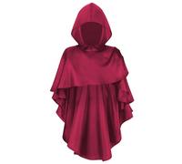 Cusghjbsg Men Halloween Monk Costumes Solid Color Medieval Hooded Priest Cloak Robe Christmas Monk's Cosplay Party Outfits (Red A, One Size)