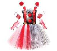 Cusghjbsg Toddler Girls Halloween Clown Costume Black and White Tulle Tutu Dress Knife Socks Gloves Hairpin Party Cosplay Sets (Red B, 6-7 Years)