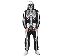 Cusghjbsg Unisex Halloween Skeleton Jumpsuit 3D Skeleton Print Hooded Long Sleeve Romper One Piece Zippered Cosplay Pajamas Loungewear (5, M)