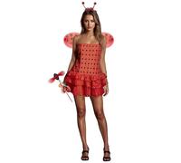 Cusghjbsg Women Bee Costumes Striped Sleeveless Off Shoulder Mini Tulle Dress and Wings 2Pcs Set Halloween Bubble Bee Cosplay Outfit (Red B, L)