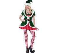 Cusghjbsg Women Christmas Elf Costumes Set Long Sleeve Velvet A Line Dress And Belt Hat Shoes Striped Stockings Holiday Party Cosplay Set (Green002, M)