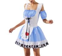 Cusghjbsg Women German Oktoberfest Costumes Short Puffed Sleeve Dresses with Aprons Sets Halloween Christmas Maid Cosplay Party Outfits (Sky Blue B, S)