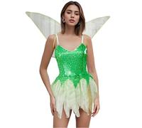 Cusghjbsg Women Halloween Forest Fairy Dress Pixie Fairy Sexy Green Sequin Tube Top Short Dress Slim Princess Cosplay Costume with Wings (Army Green C, S)