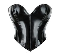 Cusghjbsg Women Leather Off-shoulder Bustier Solid Color Back Lacing-up Fish Boned Corset Gothic Curved Hemline Bodysuit Crop Tank Tops (Black A, L)