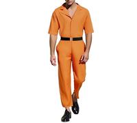 Cusghjbsg Women Men Jail Costumes Letter Print Long Sleeve Prison Jumpsuit Halloween Adults Inmate Role-Playing Party Cosplay Outfits (Yellow I, L)