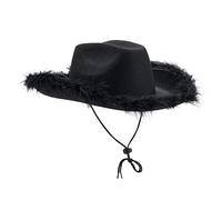Cusghjbsg Women´s Cowboy Hat Solid Color Fluffy Feather Drawstring Adjust Wide Brim Cowgirl Hat Dating Party Fancy Dress Cap (Style 07, 32cm*42cm*18cm)