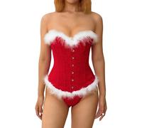 Cusghjbsg Women Sequin Tassel Corset Tops Christmas Sleeveless Slim Fit Fishbone Bandage Backless Bustier Bodysuit Shaper Tube Underbust (01 Red, M)