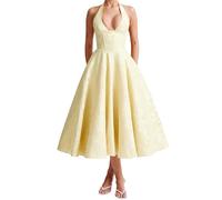 Cusghjbsg Women Y2k Jacquard Corset Dress Summer Elegant Sleeveless Halter Neck Low Cut Backless High Waist A-Line Flowy Beach Party Dress (Yellow B, M)