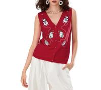 Cusghjbsg Womens Christmas Ugly Sweater Vests Y2k V Neck Pattern Print Button Up Knit Tank Tops Lightweight Waistcoat Gilets Outwear (Watermelon Red A, M)