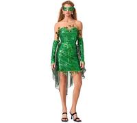 Cusghjbsg Women's Halloween Cosplay Costume Deluxe Green Poison Ivy Dress Sets Themed Party Dress Up With Gloves Stage Show Costume (Green C, M)