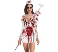 Cusghjbsg Women's Halloween Cosplay Costume Deluxe Nurse Zombie Bodycon Dress Sets Themed Party Dress Up with Hat Stage Show Costume (White A, M)