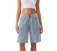 Cusghjbsg Women's Knee Length Loose Denim Shorts Summer Casual Heart Pattern High Waist Baggy Bermuda Wide Leg Jean Shorts with Pockets (Light Blue L, XL)