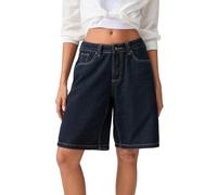 Cusghjbsg Women's Knee Length Loose Denim Shorts Summer Casual Heart Pattern High Waist Baggy Bermuda Wide Leg Jean Shorts with Pockets (Indigo L, XL)