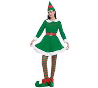 Cusghjbsg Women's Mrs Claus Santa Costume Outfits Christmas Fancy Velvet Hooded Dress Cosplay Themed Party Stage Show Costume with Belt (Green D, L)