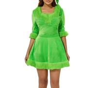 Cusghjbsg Women's Mrs Claus Santa Costume Outfits Christmas Fancy Velvet Hooded Dress Cosplay Themed Party Stage Show Costume with Belt (Green F, S)