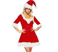 Cusghjbsg Women's Mrs Claus Santa Costume Outfits Christmas Fancy Velvet Hooded Dress Cosplay Themed Party Stage Show Costume with Belt (Red F, XL)