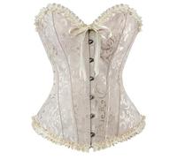 Cusghjbsg Women's Off-shoulder Corset Vintage Jacquard Button Strapless Bustier Tube Tops Gothic Lingerie Body Shaper Underbust Bodysuit (Apricot A, M)