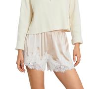 Cusghjbsg Women's Y2k Lace Trim Satin Shorts Summer Casual Silk Lace Patchwork Elastic Waist Anti-Slip Short Bottoms Underskirt Micro Shorts (Champagne D, S)