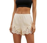 Cusghjbsg Women's Y2k Lace Trim Satin Shorts Summer Casual Silk Lace Patchwork Elastic Waist Anti-Slip Short Bottoms Underskirt Micro Shorts (Beige A, S)