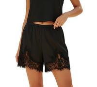 Cusghjbsg Women's Y2k Lace Trim Satin Shorts Summer Casual Silk Lace Patchwork Elastic Waist Anti-Slip Short Bottoms Underskirt Micro Shorts (Black A, S)