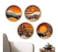 Cushangty Boho Wall Art for Living Room - Boho Living Room Wall Decor | 7.87Inch Round Geometric Rustic Ornament for Gallery Apartment Fireplace Bookshelf Patio Porch Balcony Hallway Windowsill