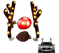 Cushangty Car Reindeer Antlers & Nose Vehicle Christmas Decoration with Jingle Bell,Auto Christmas Costume, Car Plush Rudolph Costume Set,Car Accessories Colorful Light Car Christmas Decoration