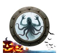 Cushangty Haunted Porthole Decor | Vintage Ghost Round Window | Halloween Gothic Nautical Theme Wall Haunted Porthole Decoration for Dormitory, Living Room, Bathroom, Bedroom