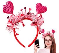 Cushangty Heart Headpiece, Kiss Headband - Valentine's Day Costume Red Headband with Sequins Valentine's Headband, Heart Costume for Festivals, Celebrations, Parties, Weddings, Performances