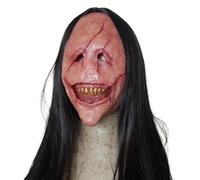 Cushangty Scary Evil Masque | Creepy Ghost Headgear | Creepy Halloween Face Cover with Long Hair and Teeth for Holiday School Festivals Haunted Houses Stage Performances