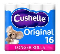 Cushelle Original Toilet Roll, 16 Longer Lasting Rolls, 16 Equals 24 Regular Rolls, White Bulk Toilet Paper
