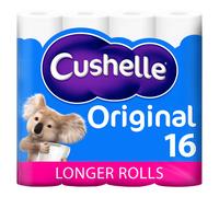 Cushelle Original Toilet Roll, 16 Longer Lasting Rolls, 16 Equals 24 Regular Rolls, White Bulk Toilet Paper